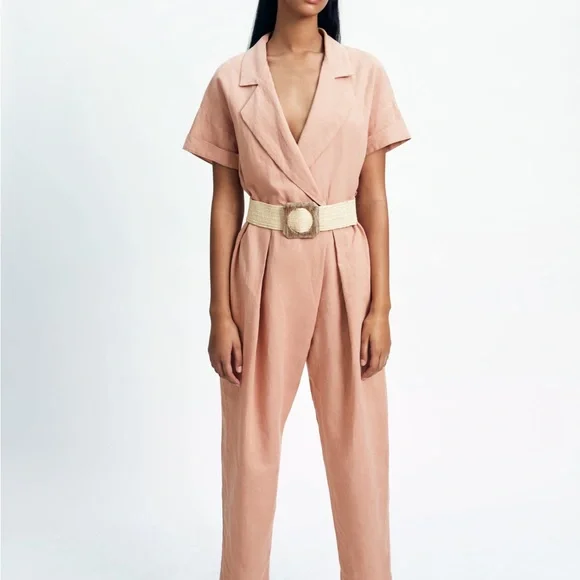 Zara Pants Jumpsuits New Zara Belted Linen Blend Pink